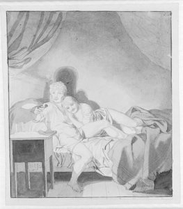 Et kælent par i sengen af Christoffer Wilhelm Eckersberg