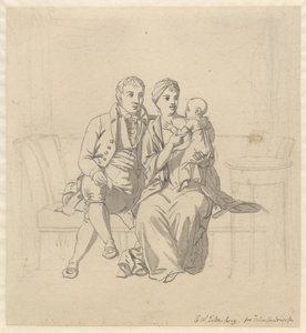 Et ungt ægtepar siddende i en sofa, hun med et barn på armen af Christoffer Wilhelm Eckersberg
