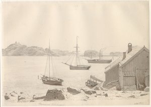 Frederiksværn havn ved Larviksfjorden, Norge. af Christoffer Wilhelm Eckersberg
