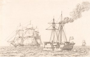 Hjuldamper og sejlskib af Christoffer Wilhelm Eckersberg