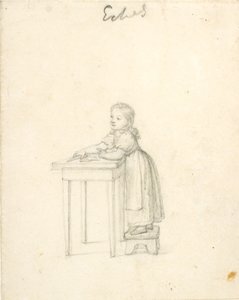 Lille pige stående på en skammel ved et bord af Christoffer Wilhelm Eckersberg