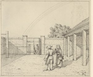 Linearperspectiven anvendt paa malerkunsten - Udkast til ikke anvendt Version af Tavle V,2 - Regnbuen over gårdsrummet. af Christoffer Wilhelm Eckersberg