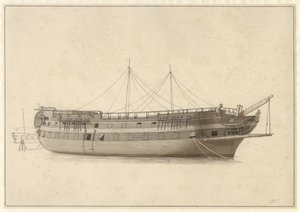 Linieskibet Danmark i flådens leje forinden mastens isættelse. af Christoffer Wilhelm Eckersberg