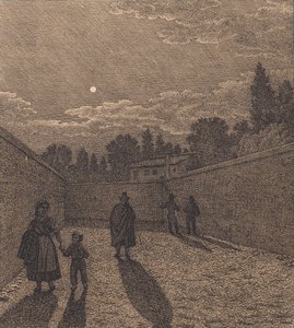 Måneskin over en vej. Illustration til "Linearperspectiven", Tavle IV af Christoffer Wilhelm Eckersberg
