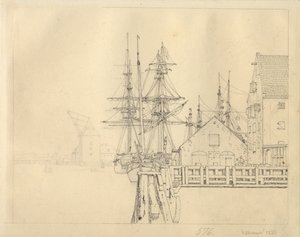 Parti fra en af skibspladserne på Christianshavn, i baggrunden Mastekran. af Christoffer Wilhelm Eckersberg