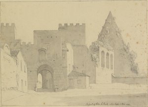Prospekt af Porta S.Paolo og Piramide di Caio Cestio set fra bysiden, Rom. af Christoffer Wilhelm Eckersberg