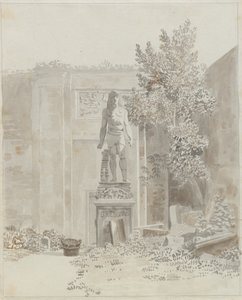 Romersk antik statue i egyptisk stil, antageligt i Palazzo Barberinis have af Christoffer Wilhelm Eckersberg