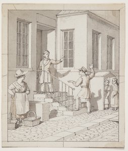 Skænderi på gadetrappen. Forstudie til "Linearperspectiven anvendt paa Malerkunsten", Tavle VII, 2 af Christoffer Wilhelm Eckersberg