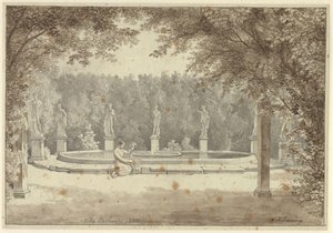 Springvandet i Palazzo Barberinis have, Rom af Christoffer Wilhelm Eckersberg
