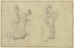 Studie af en stående og to knælende kvindefigurer af Christoffer Wilhelm Eckersberg