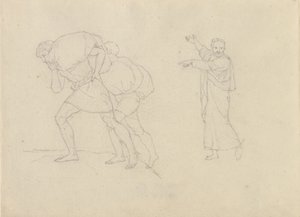 Studie af to mænd, belæsset med byrder på vej op ad et bjerg af Christoffer Wilhelm Eckersberg