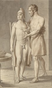 Telemachos møder Odysseus forklædt som tigger hos hyrden Eumaios - Odysseus; fragment af hele kompositionen. af Christoffer Wilhelm Eckersberg