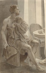 Telemachos møder Odysseus forklædt som tigger hos hyrden Eumaios - Odysseus; fragment af hele kompositionen. af Christoffer Wilhelm Eckersberg