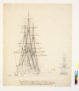 Det russiske Linieskib "Asow" og en Fregat for Anker i Helsingørs Veje af Christoffer Wilhelm Eckersberg
