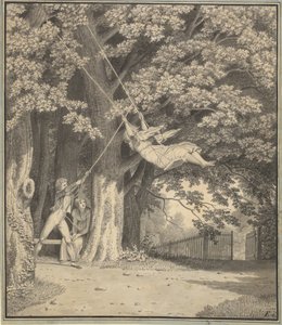 The Woodlands ved Skjoldnæsholm med en ung mand, der svinger en ung pige af Christoffer Wilhelm Eckersberg