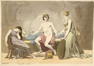 Thetis bringer våben til Achilles, som sørger ved Patroklos