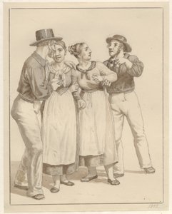 To sømænd gør kur til et par piger. af Christoffer Wilhelm Eckersberg