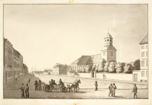 Udsigt over Sankt Annæ plads med Garnisonskirken af Christoffer Wilhelm Eckersberg