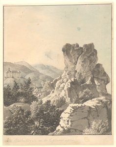Udsigt fra Harzen, fra Teufelsmauer, Blankenburg Slot i baggrunden af Christoffer Wilhelm Eckersberg