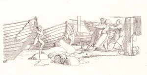 Udsigt over en fiskerby. Både trukket i land af Christoffer Wilhelm Eckersberg