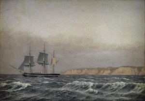 Udsigt over Møns Klinter og en Corvette af Christoffer Wilhelm Eckersberg