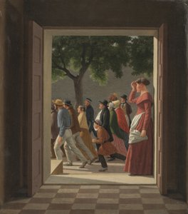 Se gennem en dør til løbende figurer af Christoffer Wilhelm Eckersberg