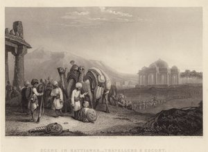 Scene i Kattiawar, rejsende og eskorte (gravering) af C. (after) Stanfield
