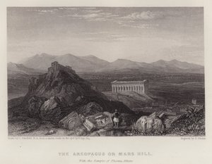 Areopagus eller Mars Hill, med Theseus-templet Athen (farve litho) af C. (after) Stanfield