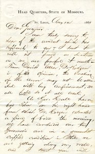 Brev signeret C.C. Bailey, Head Quarters, State of Missouri, St. Louis, til guvernør [Hamilton R. Gamble], 12. august 1863 af C. C. Bailey
