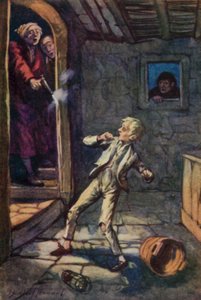 Illustration til Oliver Twist af Charles Dickens (farve litho)