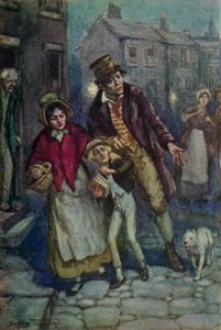 Illustration til Oliver Twist af Charles Dickens (farve litho)
