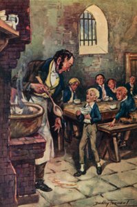 Illustration til Oliver Twist af Charles Dickens (farve litho)