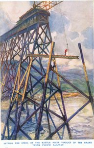 Sætter stål på Battle River-viadukten af Grand Trunk Pacific Railway af C. Dudley Tennant