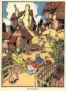 Runaway pattegrise (farve litho) af C. E. B. Bernard
