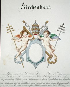 Vatikanets kirkestats våben, fra en samling af akvareller udgivet i Tyskland, ca. 1830-33 (farve litho) af C. Hildebrandt