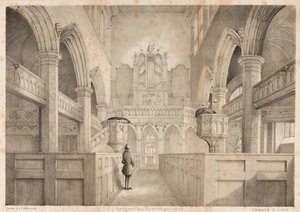 Det indre af St. Peters, Wolverhampton, indgraveret af I. Shaw, 1848 af C. J. Greenwood