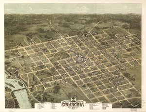 Fugleperspektiv af byen Columbia, South Carolina 1872. af C. N. Drie