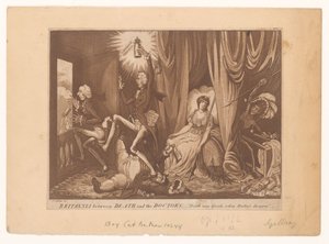 Pitt som den nye læge for Britannia Britannia mellem døden og lægens (titel på objektet) af C. Starcke (possibly)