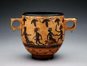 Skyphos med parodiscener, ca. 430-410 f.Kr. (keramik) (se også 307555) af Cabirian