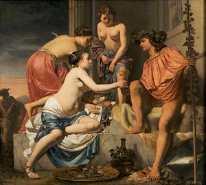 Bacchus på en trone - Nymfer, der tilbyder Bacchus vin og frugt