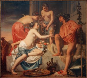 De tronede Bacchus-nymfer serverer Bacchusvin og fre. af Cesar Boetius van Everdingen