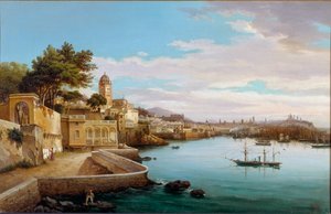 Udsigt over havnen i Genes (Udsigt over havnen i Genova, Italien) Maleri af Cambiaso (1800-tallet) Genes, Galleria d
