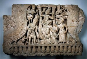 Pediment, der viser Parvati og Shiva, Bayon-stil, fra Preah Pithu, Angkor, tidligt i det 13. århundrede (sandsten)