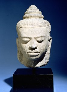 Buddhas hoved, Khmer, Cambodjansk, ca. 12.-13. århundrede (sandsten)
