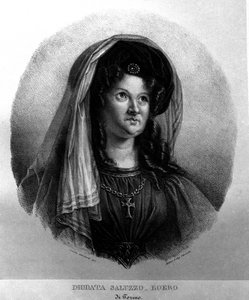 Portræt af digterkvinden Diodata Saluzzo-Roero (Saluzzo Roero) (1775-1840). Litografi af Camilla Guiscardi