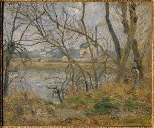 På bredden af Oise, nær Pontoise, er vejret gråt ... af Camille (after) Pissarro