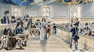 Marie Antoinette, dronning af Frankrig, for dommerne ved sin retssag den 14. oktober 1793. af Camille Gilbert