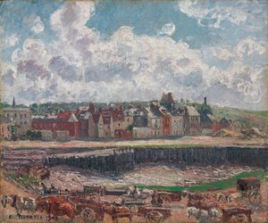 Heste og vogne foran Fiskerihavnen, Dieppe, ved lavvande; Heste og vogne foran fiskekajen, Dieppe, lavvande, 1902 af Camille Jacob Pissarro
