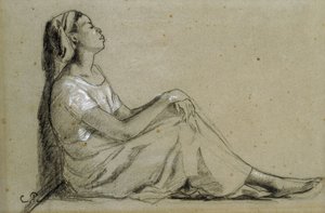 Ung sort kvinde siddende, 1855-57 af Camille Jacob Pissarro