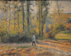Landskab med en jæger, Pontoise Landskab ved Pontoise med en jæger, 1879 af Camille Jacob Pissarro
